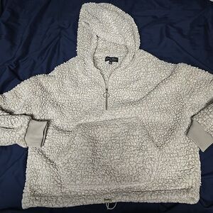 Love Tree Crop Sweater Hooded Pullover Sherpa Fleece Women S Gray Gorpcore